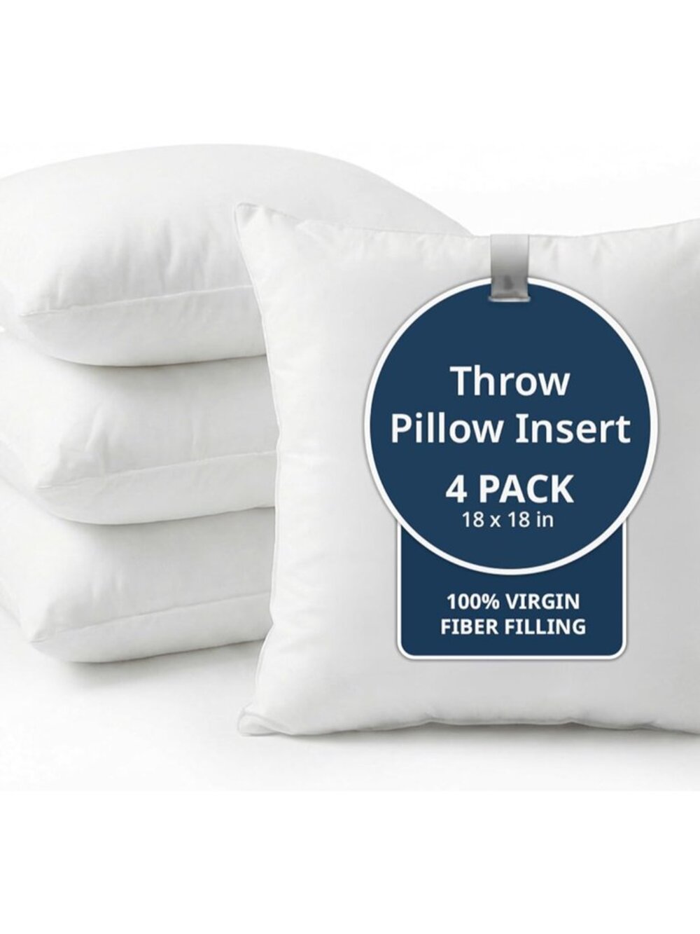 4 Pack 18x18 White Throw Pillow Inserts for Decorative Pillow Covers, Couch Pill